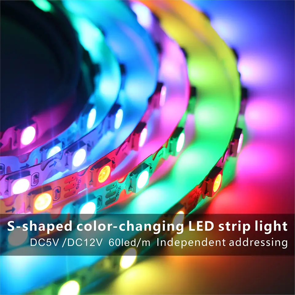 5V 12V WS2812 WS2815 S Shape Foldable Led Strip Light Addressable for DIY 60leds 6mm PCB I Dream Color 5050 RGB Pixels LEDLight image 2