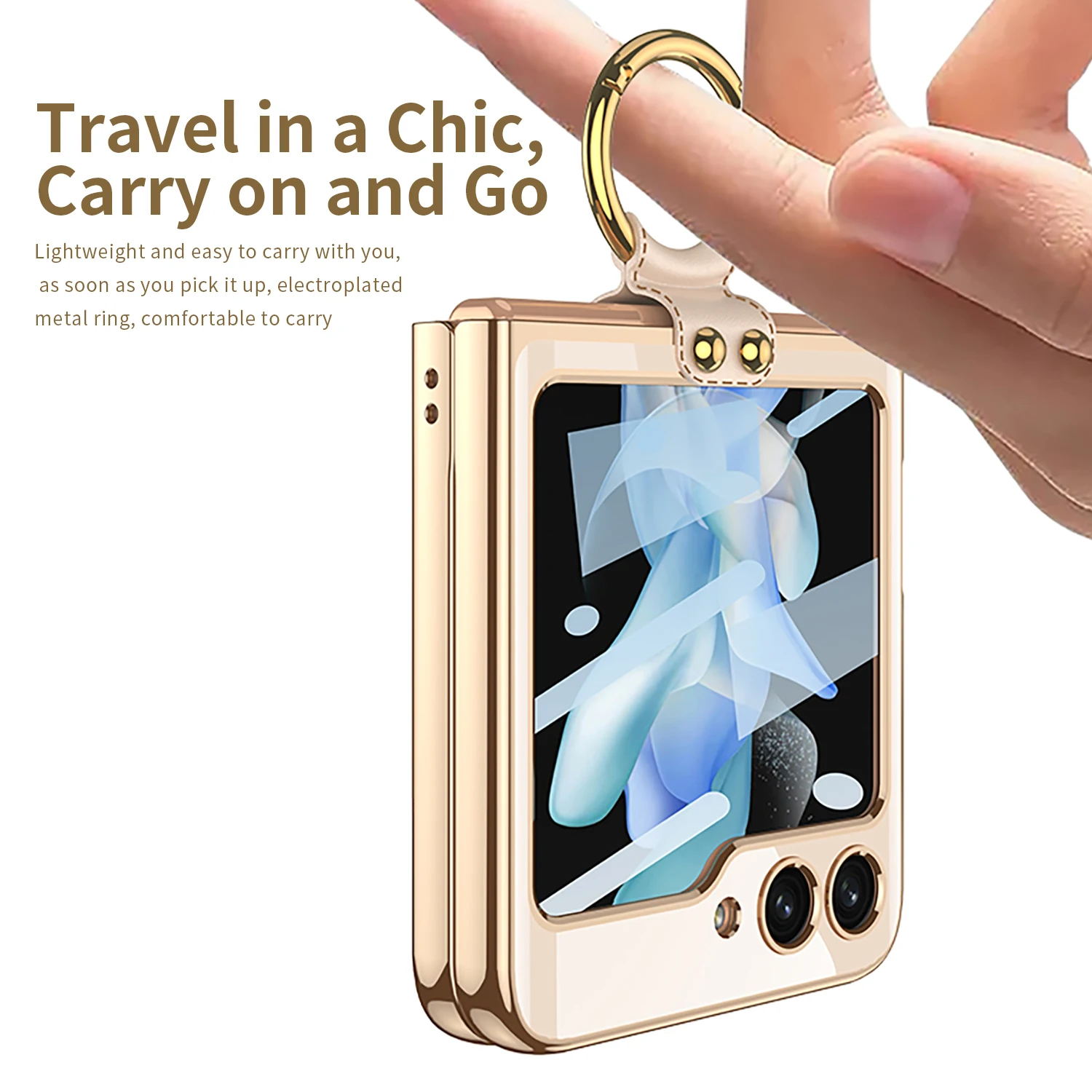 Electroplated Transparent Magsafe Case for Samsung Galaxy Z Flip 5 Flip5 Ring Holder Bracket Shockproof Glossy Cover Glass Film