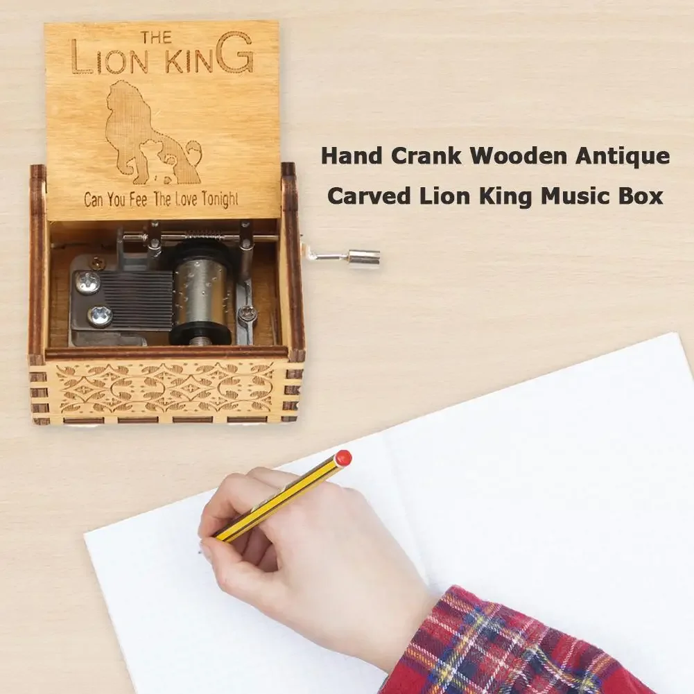 Antique Carved Lion King Music Box Hand Crank Wooden Christmas Gift Home Decor 2