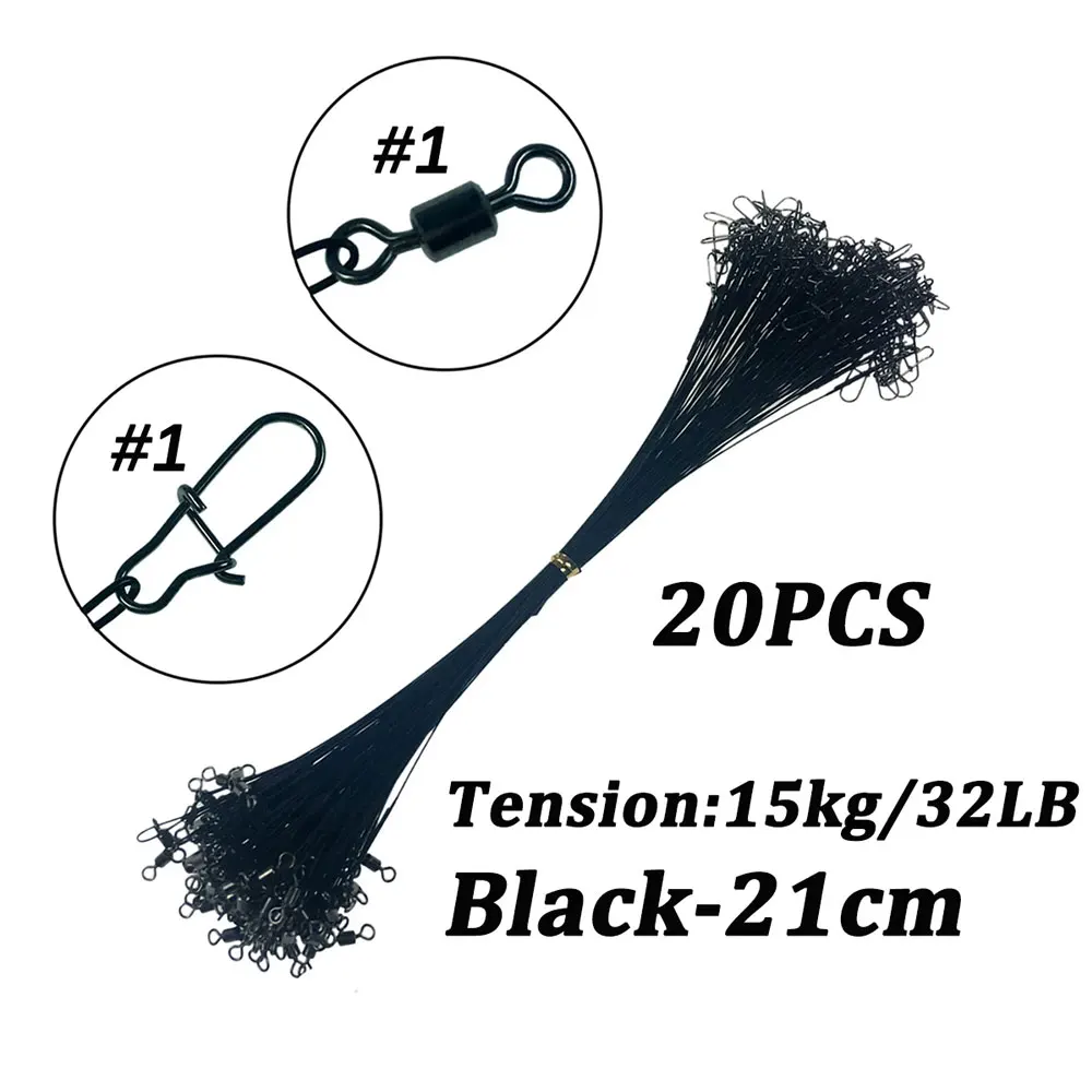 Enhanced Fishing Line: Durable Steel Wire Leader with Swivel and Double-Lock Snap - 20/50Pcs Set