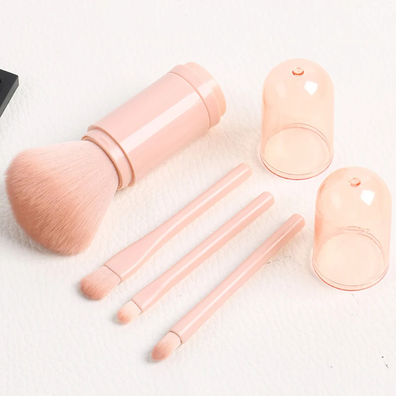 Makeup Brush Set 4in1 Travel Makeup Brushes Set Retractable Kabuki Brush 3 Small Brushes For Eye