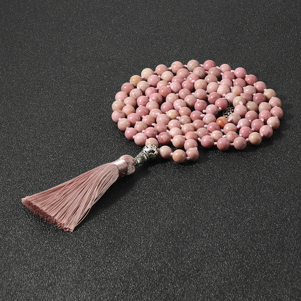 Collier Mala En Rhodonite Rose Naturelle AAA 108