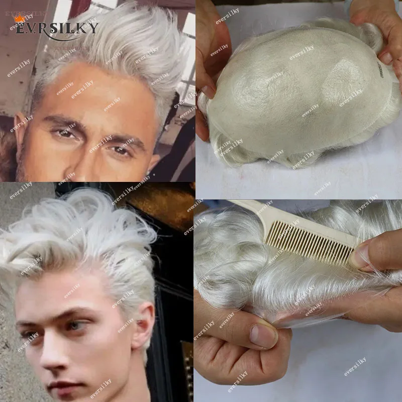 

Natural Hairline Platinum Blonde Toupee For Men 0.06mm Super Ultra Thin Skin V-loop Human Hairpiece Wig Replacement Prosthesis