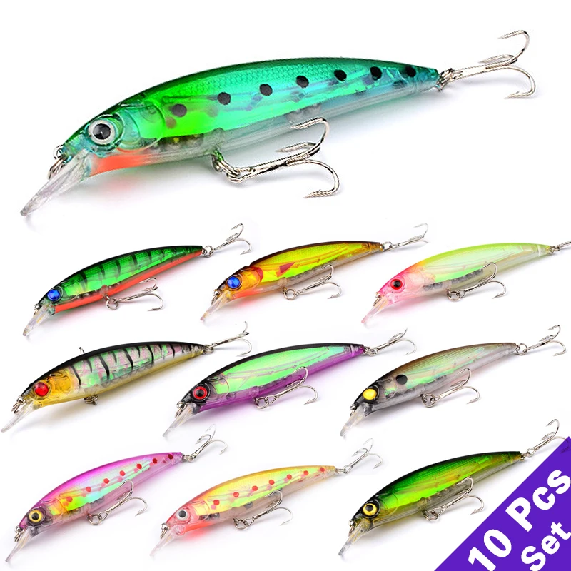 

10 Pcs/lot 11cm 13g Fishing Lures Hard Bait 10 Color for Choose Minnow Quality Professional Minnow Depth Dive 0.6-1.8m Set