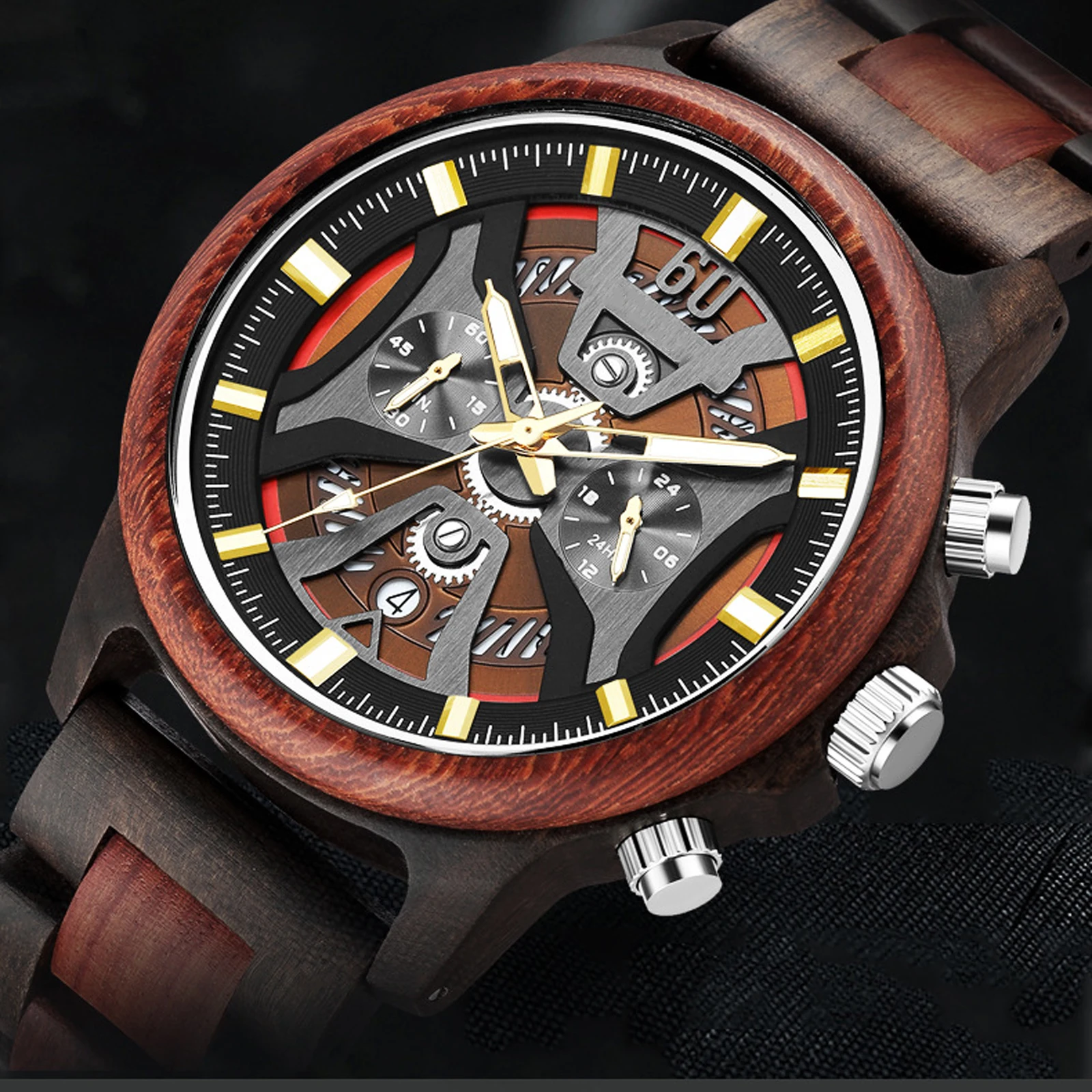 Men's Wooden Display Calendar quartz wristwatches, Fashionable Sports Luminous Analog Watch, Best Gift for Anniversaries
