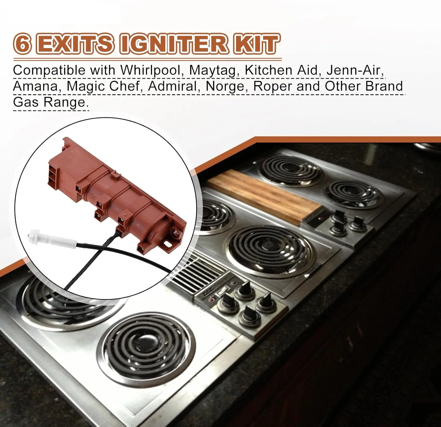 Electronic Pulse Ignitor Kit-Replacement For GE Whirlpool Range Repair, Package Include-110V/120V/240V 6 Exits Igniter With 6 Spark Ceramic Electrodes And 36inch Wires Cable