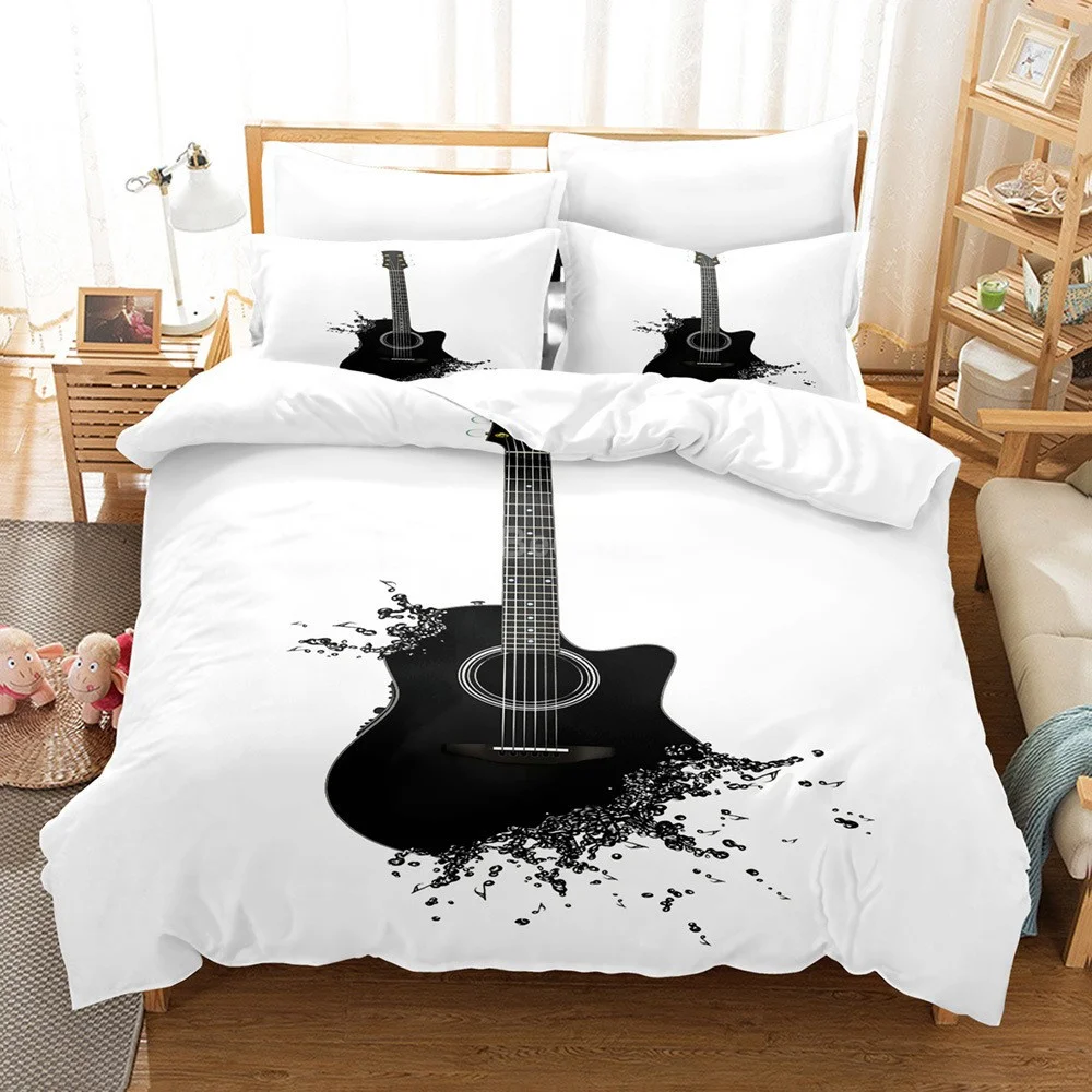 

Music Black White Duvet Cover Sets Comforter Bed Queen King Size Musical Instrument Piano Bedding Set Teen Adult Bedroom Decor
