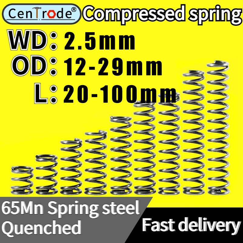 Spring Steel Compressed Spring Line Spot Goods Contatos 2.5 mm Diâmetro Exterior 1229 mm Comprimento 20 Mm100 mm