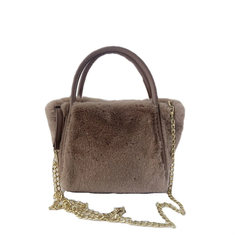 Winter New Women's Plush Bag Luxury Faux Fur Tote Bag High Quality Chain Design Can Cross Body Plush Fur Bag