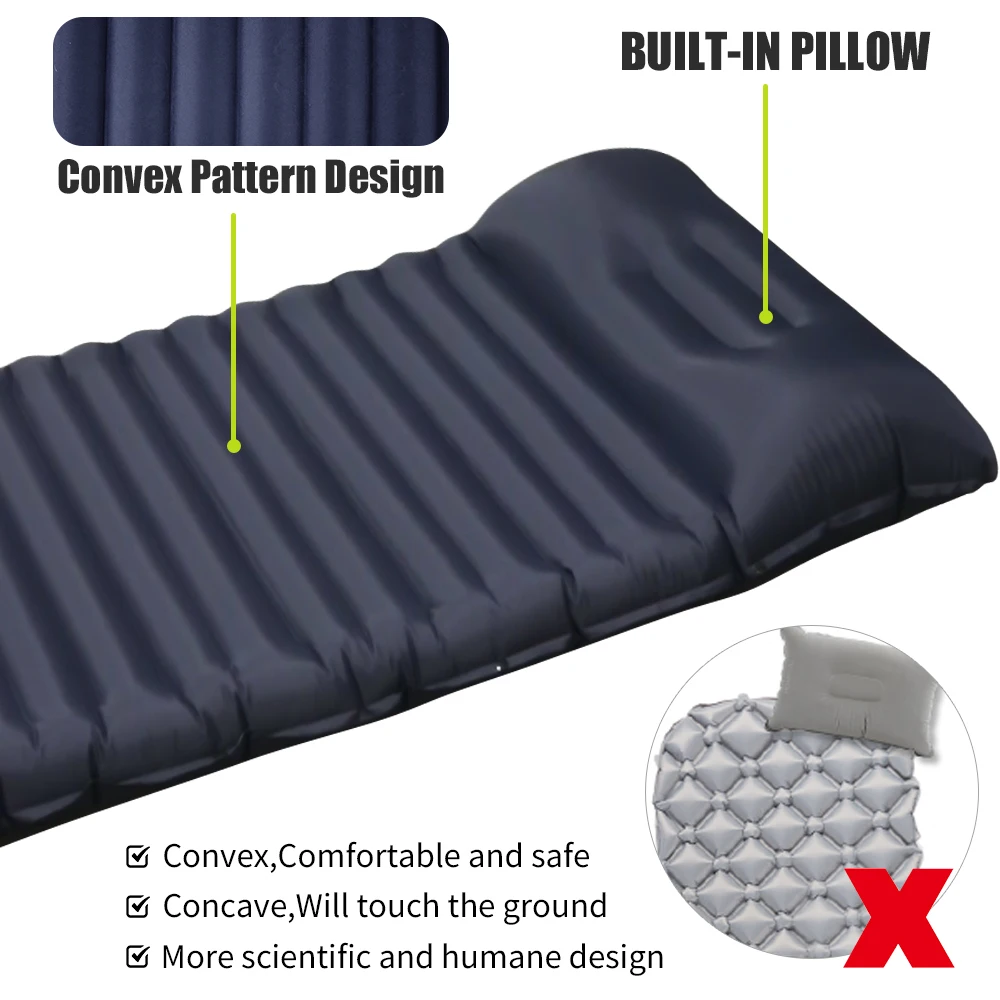 Outdoor Inflatable Mattress Camping Mat with Pillow Ultralight Thicken Sleeping Pad Splicing Built-in Pump Air Cushion Travel Camping Bed