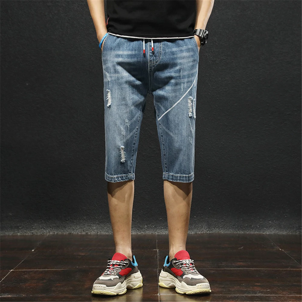 

2022 Summer Men jeans Slim Denim Shorts Casual hole Fashion Loose Stretch All-Match Jeans Male High-End Brand Five-Point Pants