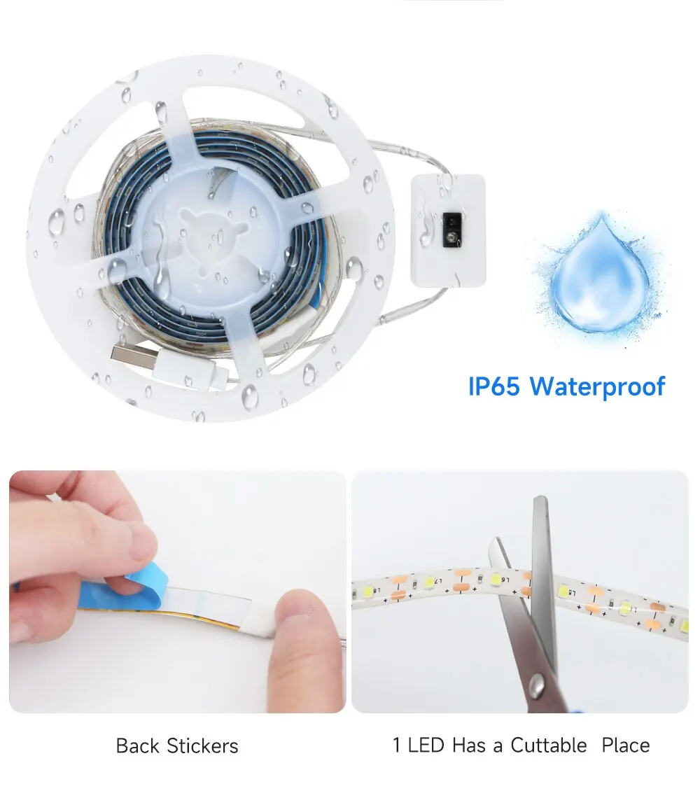 USB LED Streifen Lichter DC 5V Smart Dimmer Hand Scan Sensor Schalter Ein/Aus Steuerung Hintergrund beleuchtung Band TV Lampe Band Schlafzimmer Wohnkultur – Detail 3
