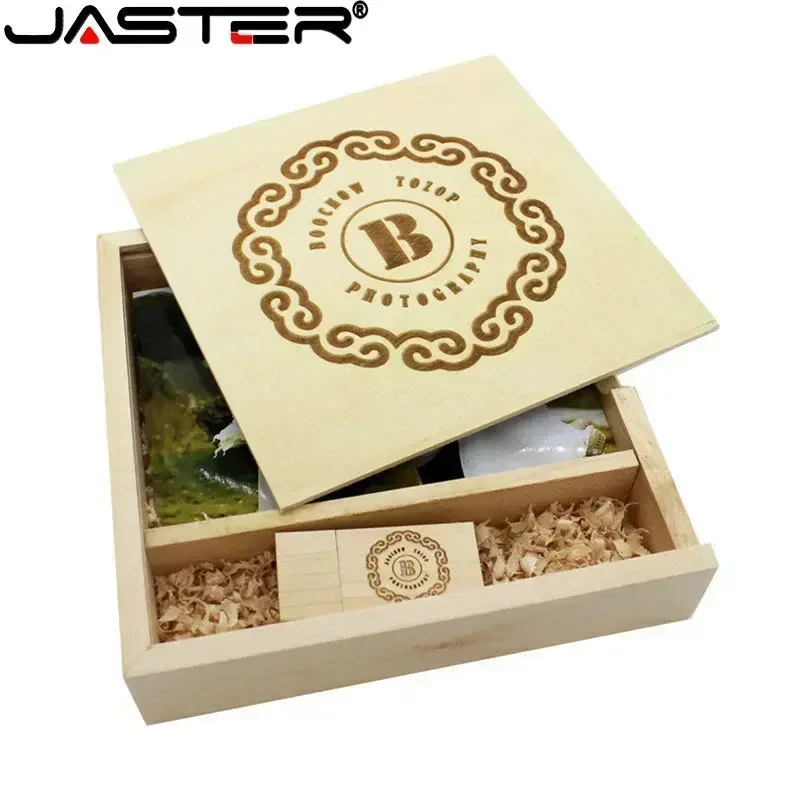 JASTER (1 PCS 무료 로고) 사진 독특한 앨범 호두 나무 USB + 상자 Pendrive USB 플래시 드라이브 8GB 16GB 32GB 64GB 128GB 사진