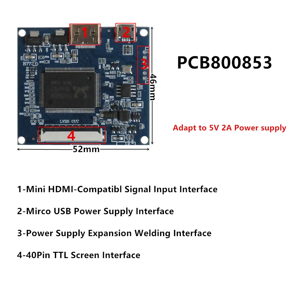Driver Board, Mini HDMI Kit Monitor Compatível, 5 