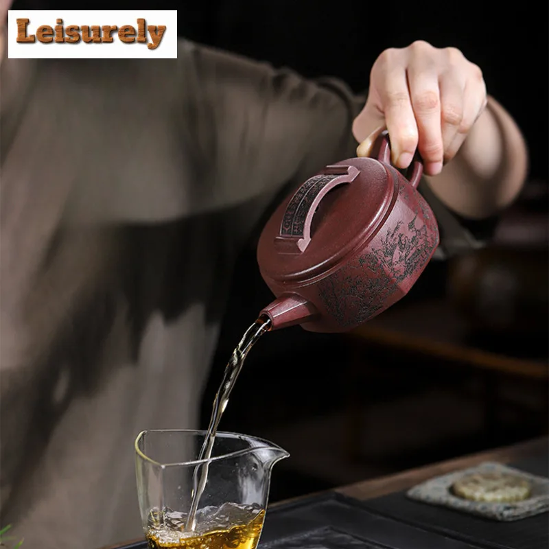 250ml Boutique Yixing Purple Clay Teapots Artists Handmade Octagon Pot Raw Ore Purple Mud Tea Maker Kettle Chinese Zisha Tea Set