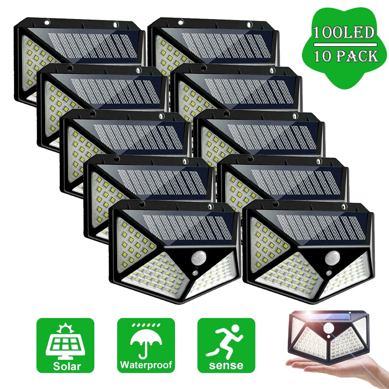 Solar Lights Outdoor Smart Motion Sensor 100 Led 3 Working Mode Solar Powered IP65 Waterproof With Wide Angle Wall Light Garden