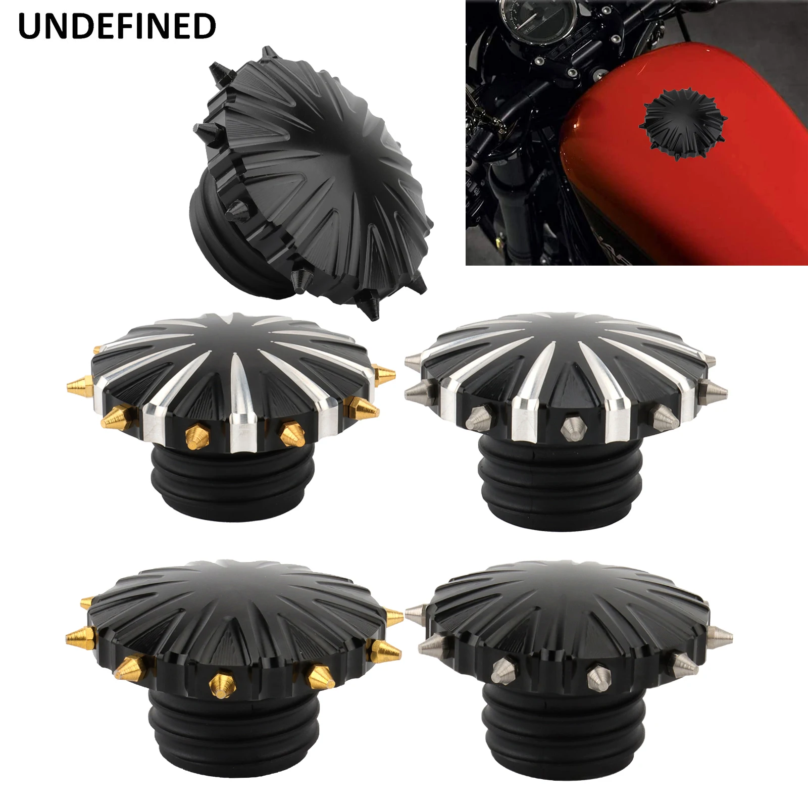 

Motorcycle Fuel Gas Tank Cap Vented Spike Decorative Oil Caps for Harley Sportster 883 1200 XL Dyna Softail Fatboy Touring FLHR