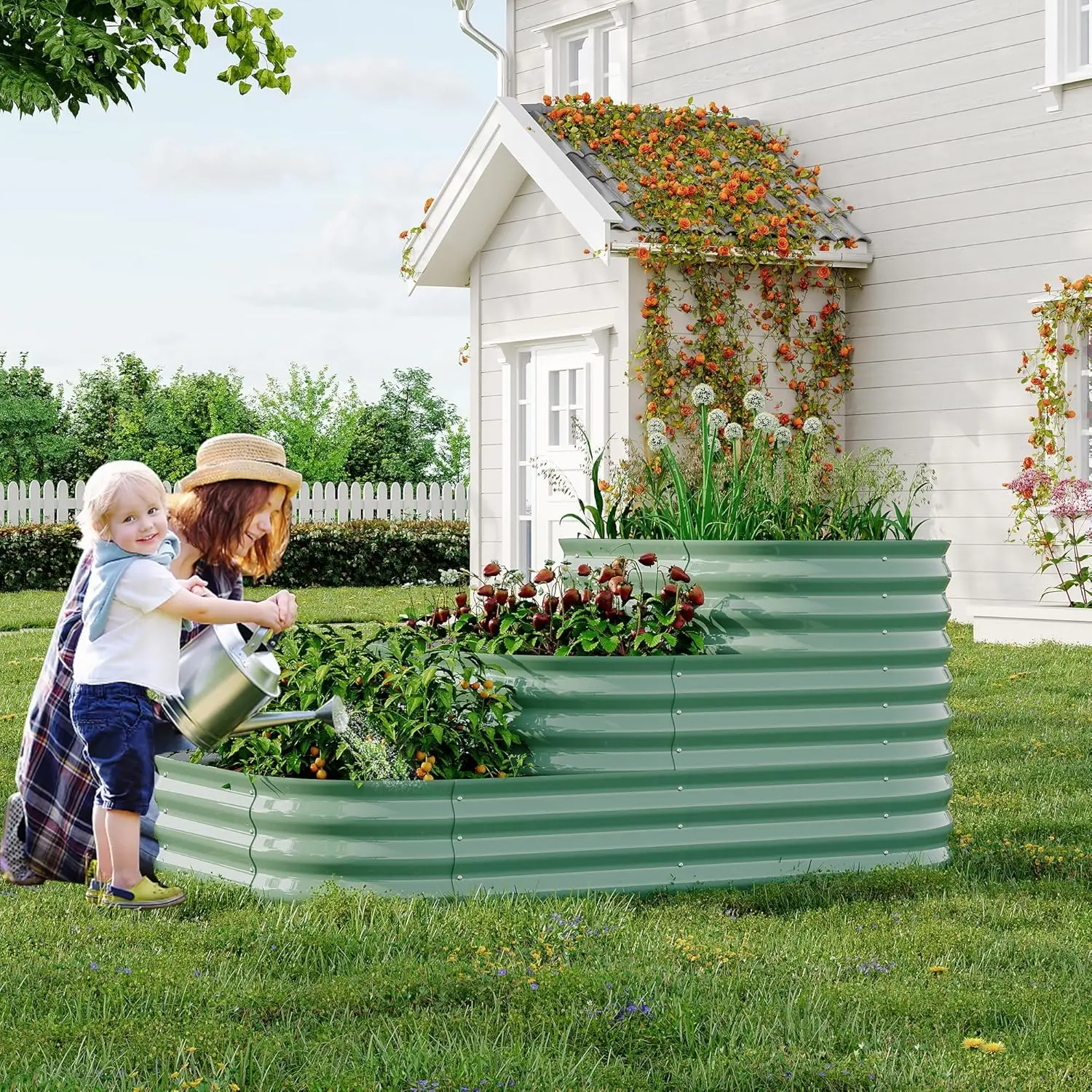 30.7" Deep Galvanized Steel Raised Garden Bed, Open-Base Expandable Metal Planter Box Gardening Kit for Veggies/Flowers/Herbs
