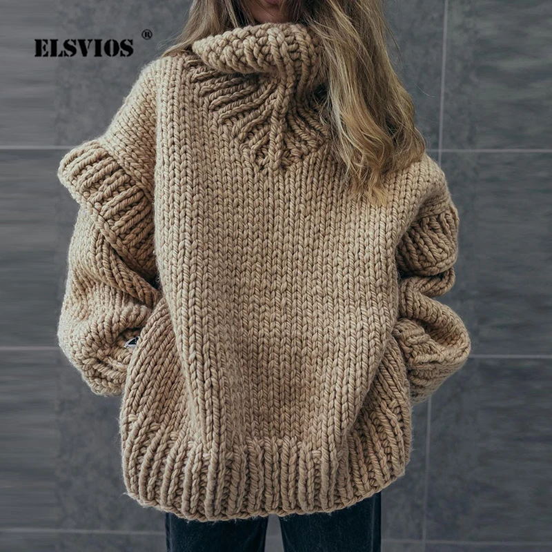 

Autumn Winter New High Street Fashion Lady Knitted Sweater Solid Color Casual Fluffy Turtleneck Pullovers Commute Female Sweater