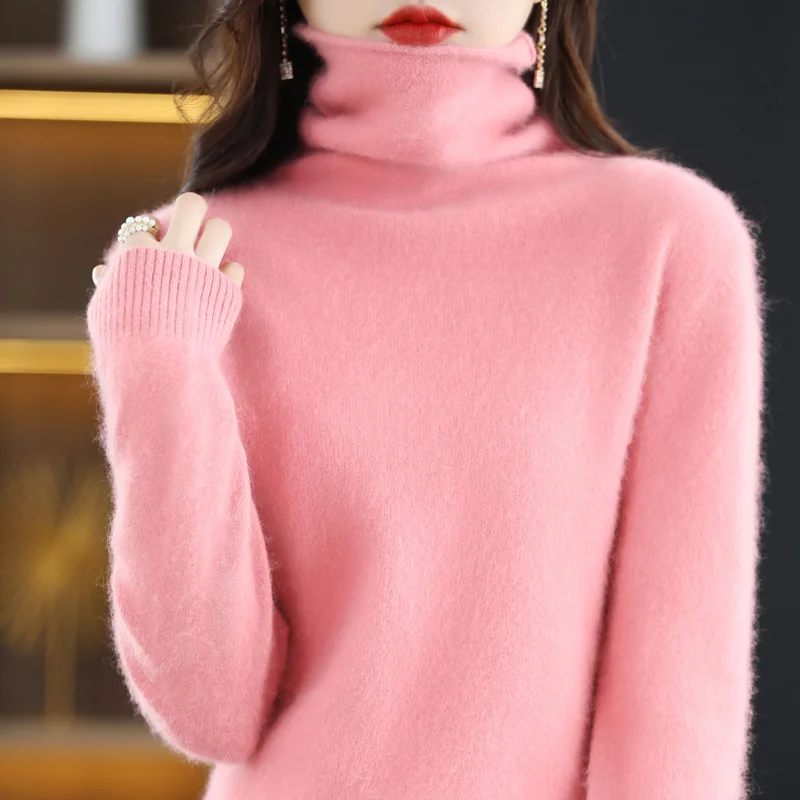 

Autumn and Winter 2022 Women's High Neck Pullover 100% Pure Mink Cashmere Sweater Knitted Soft Fashion Women's Clothing