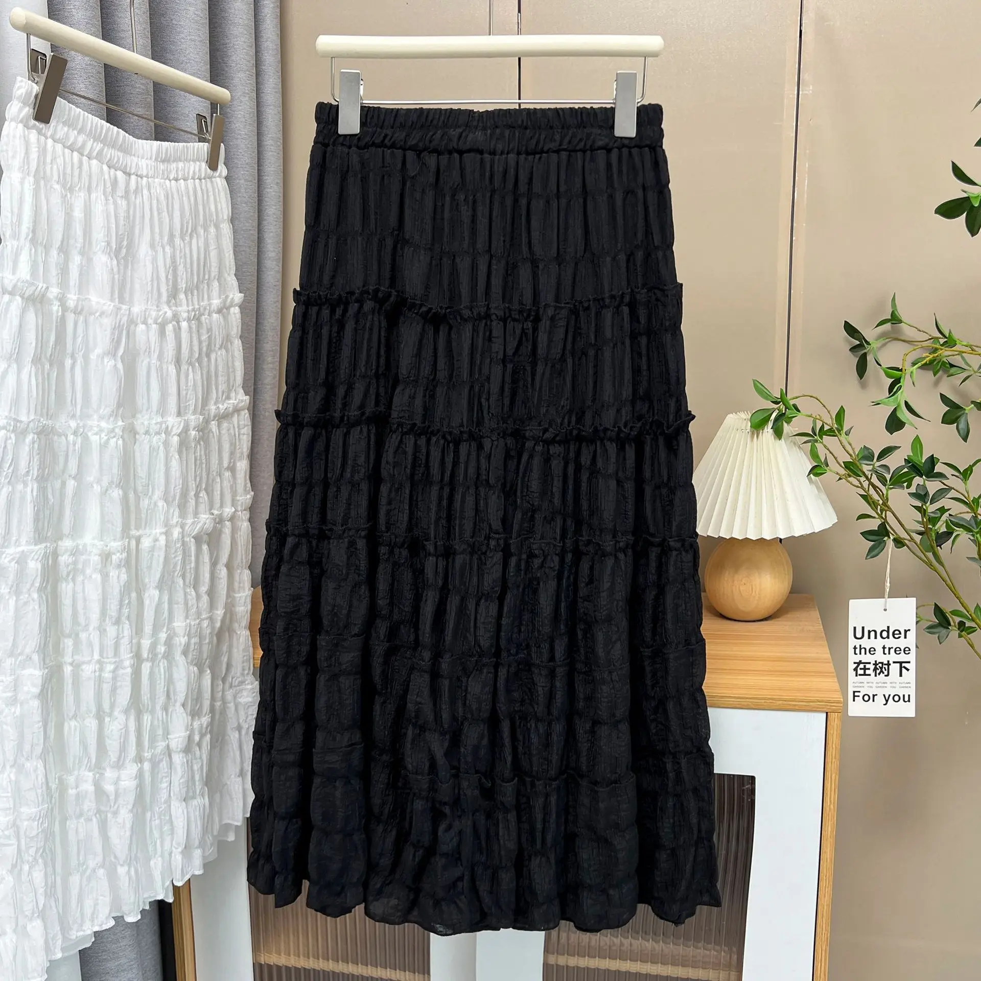 100kg Summer Long Skirts New Temperament Elastic Waist Plus Size Women Leisure Fairy Cake Skirt 8408