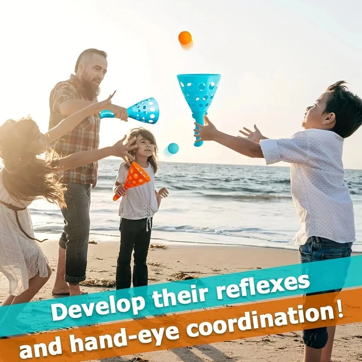 Jeu De Capture Avec 2 Lanceurs Et 10 Balles - Pour Enfants 5-10 Ans Et Adultes - Intérieur Et Extérieur - Idée Cadeau Fête, Plage, Camping