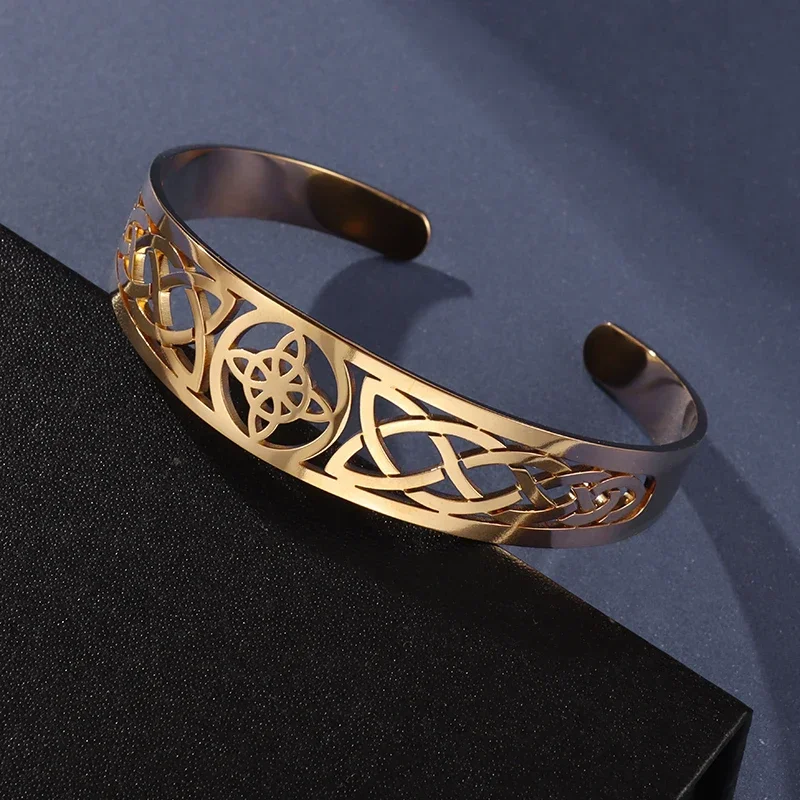 Stainless steel bracelet stainless steel charm witch knot bracelet adjustable open bracelet Celtic witchcraft amulet jewelry for men women birthday gift