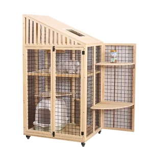 Домашняя клетка для кошек, шкаф для кошек из массива дерева, клетка для домашних животных, очень большая, свободное пространство, трехслойный домик для кошек, вилла для кошек