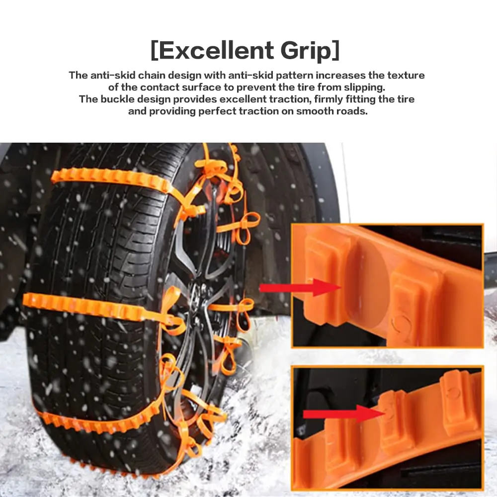 Tire Chains 12 PCS Universal Car Snow Chains Portable Winter Tyres Wheels Non-Slip Cable Tie Reusable Anti-skid Nylon Tire