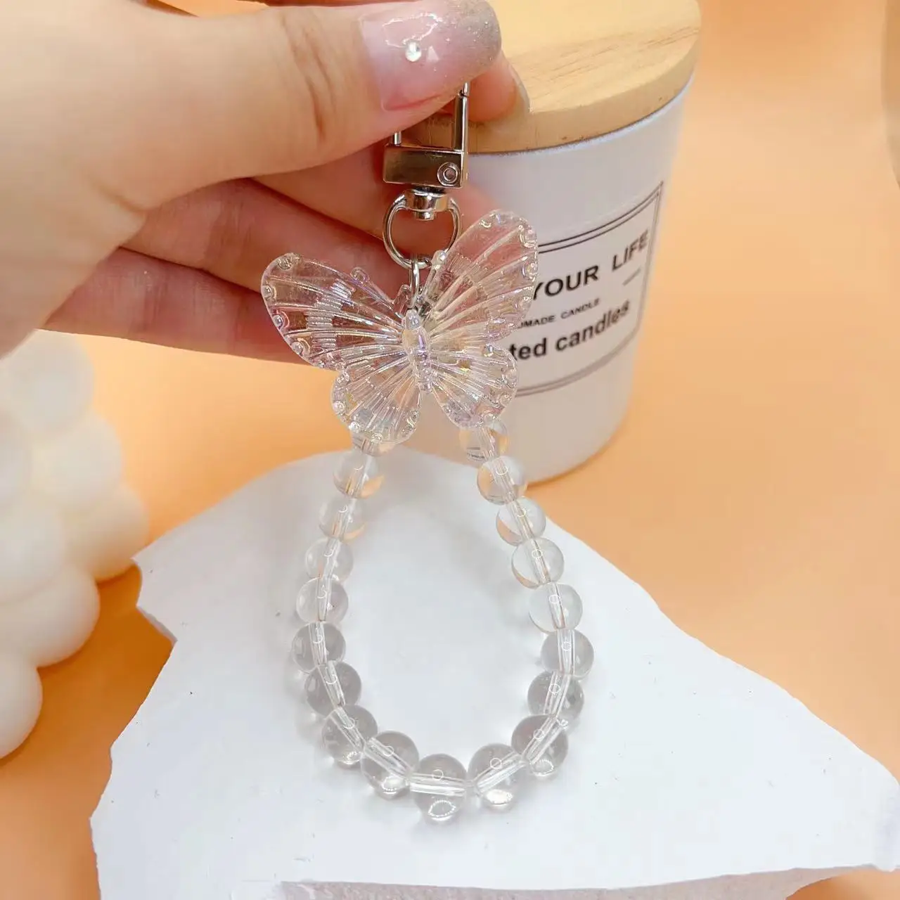 1Style 1Pcs/pack Crystal Butterfly Keychain Slipcover Transparent Acrylic Card Holder Double Side Small Card Bus Card ID Card 5