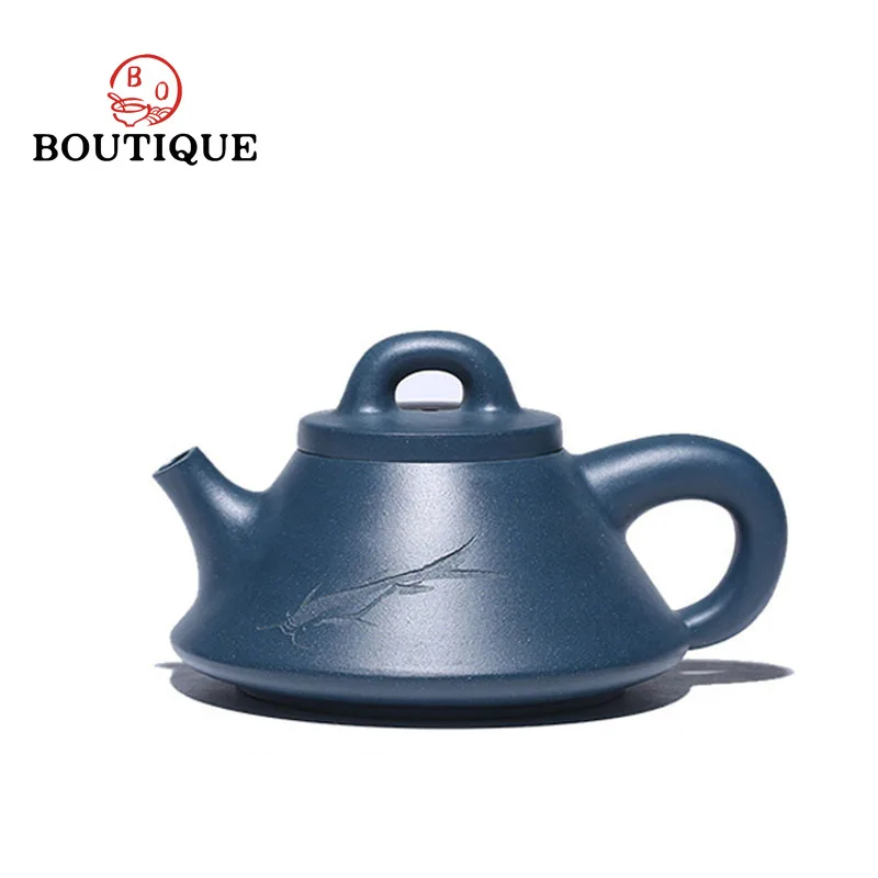 

240ml Yixing Raw Ore Azure Mud Tea Kettle Ru Spoon Purple Clay Teapot Fish Paly Mesh Filter Beauty Teaoot Zisha Teaset Supplies
