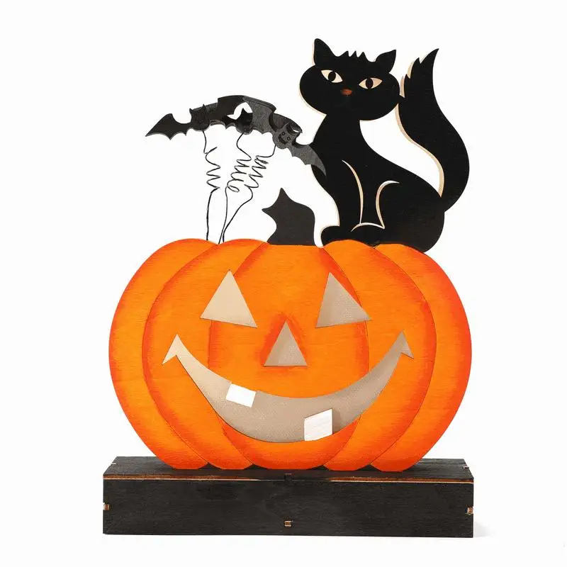 

Halloween Pumpkin Wooden Pumpkin Black Cat Decorations Multifunctional Halloween Wood Light Ornaments Light Up Pumpkin Table