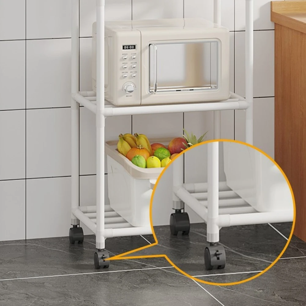 Microwave Storage Racks Multi Layer Floor-Standing Pot Shelf Kitchen Storage Rack Kitchen Trolley with Pulleys Easy To Assemble