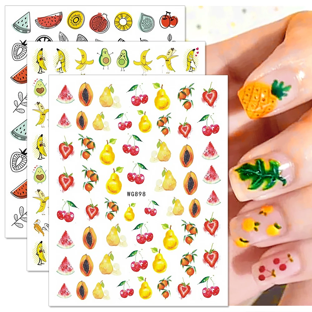 

Summer Fruit Nail Stickers 3D Lemon Strawberry Watermelon Flower Leaf Nail Decals Self Adhesive Sticker DIY Nail Art Decoration