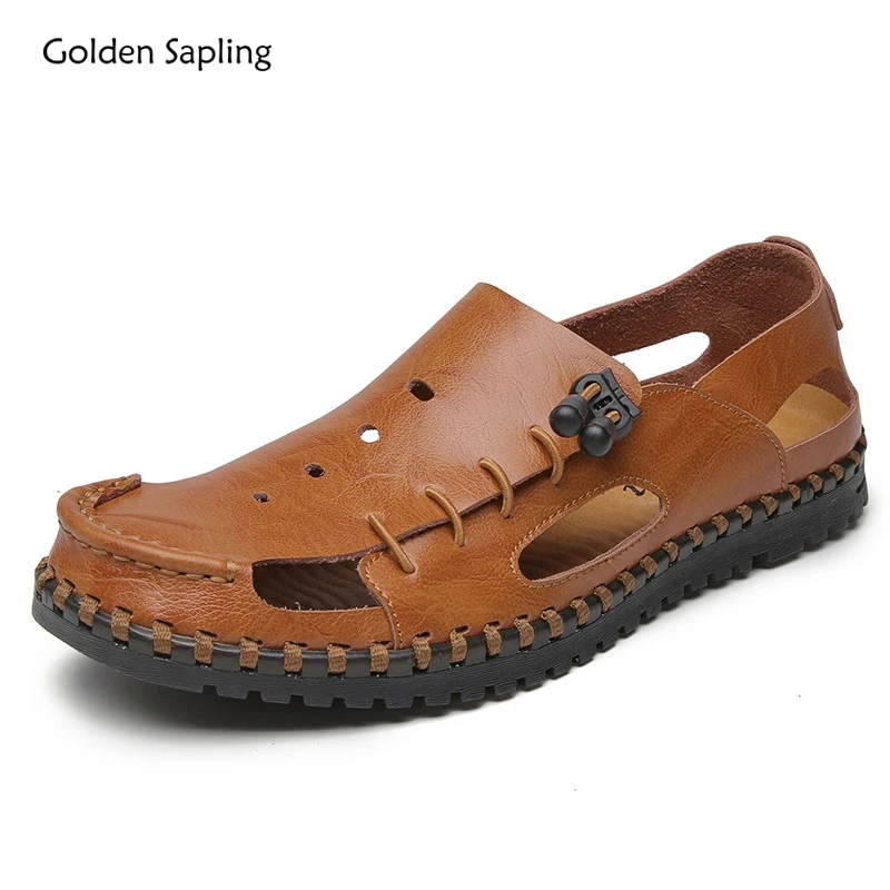 

Golden Sapling Party Men's Sandals Genuine Leather Summer Shoes Men Classics Beach Footwear Leisure Sandal Retro Platform Flats