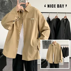 Japonês retro camisa de manga comprida masculina versão coreana do simples camisa selvagem jaqueta primavera/outono ins maré marca solta jaqueta