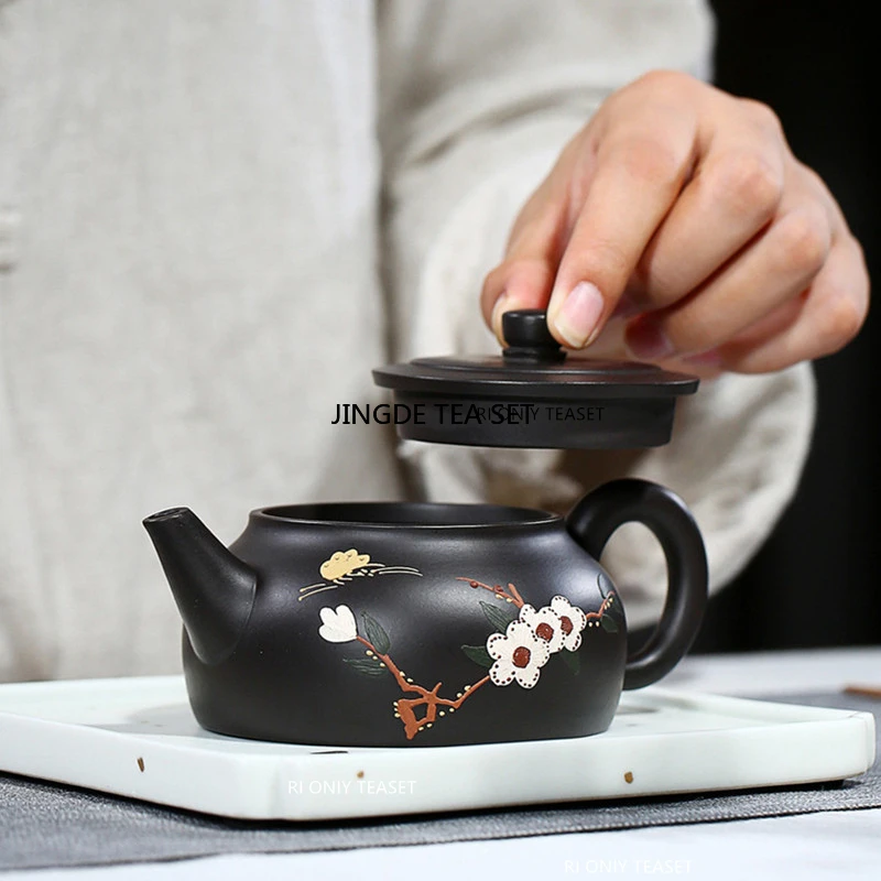 200ml Yixing purple clay teapot original ore black mud flower pattern beauty pot Kung Fu tea set