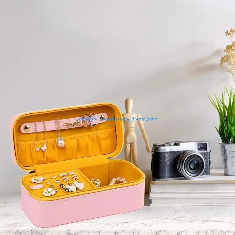 E56A Anspruchsvoller Schmuck-Aufbewahrungskoffer aus PU-Leder für Ringe, Halsketten und Ohrringe – Detail 7
