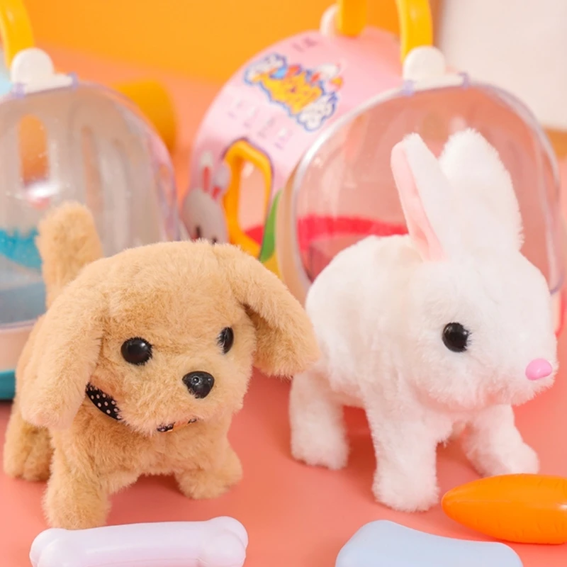 Kids Fun Electronic Walking Animal Plush Toy Toddler Crawling Learning Simulation Puppy Rabbit Pretend Play Game Girls Gift