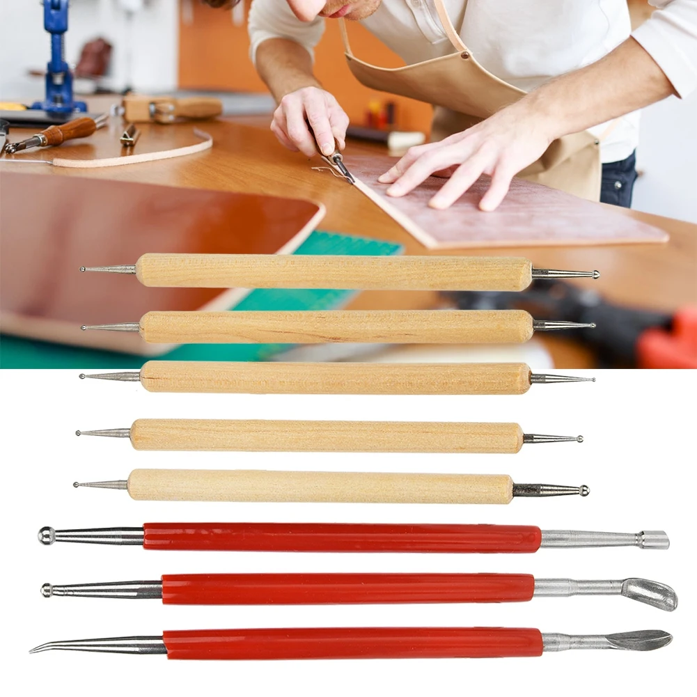 HandMade Leather Craft Carving Tool Spoon Double Head Point Drill Pen Kit Set HandMade Sewing Tool Leather Craft