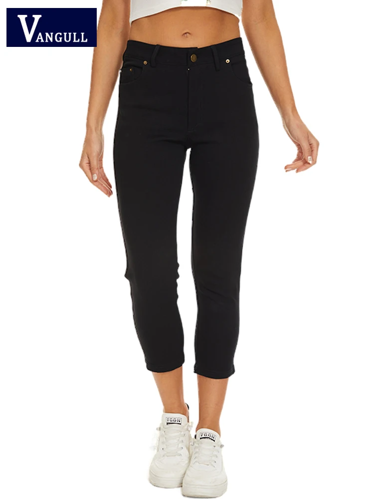 

Vangull Casual Black Pencil Pants Women High Waist Elastic Skinny Pants Female Spring New Fashion Slim Zipper Calf-Length Pants