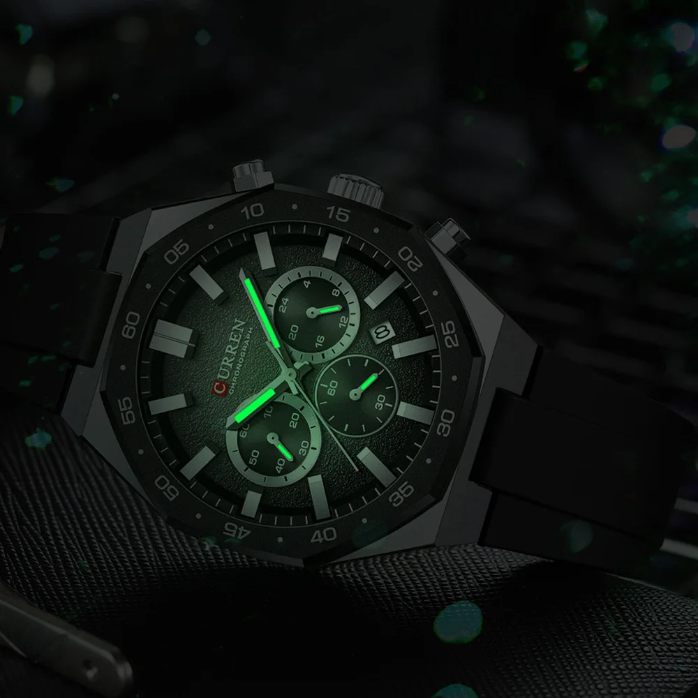 Men's Sports Chronograph Wristwatch With Black Silicone Band Auto Date Luminous Hands Light Quartz Watch For Men_voghion.com