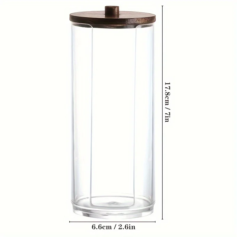 Clear Cotton Ball Pad Swabs Make Up Pads Dispenser Holder Organizer Container with Wood Lid Multifunction Bathroom Storage 6