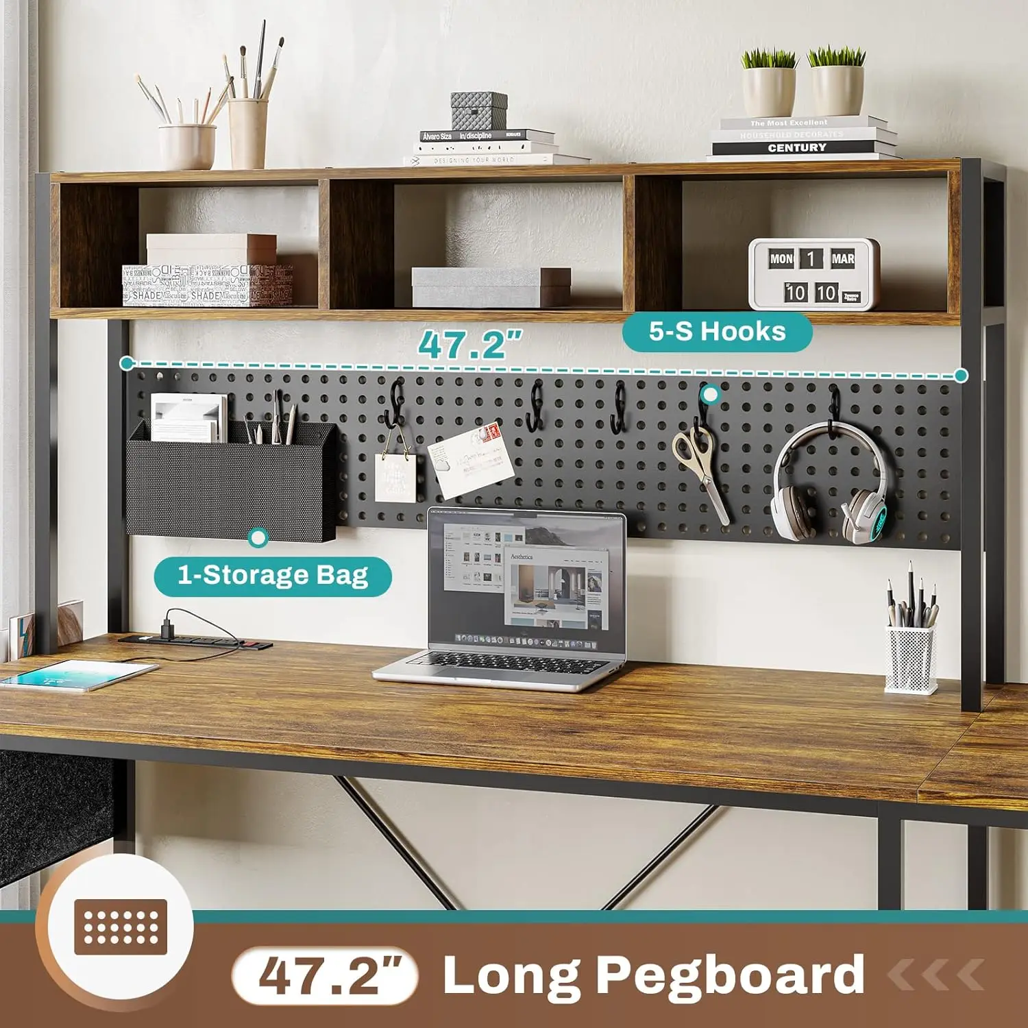 L Shaped Desk with Pegboard, Reversible Computer Desk with Drawers & Storage Shelves, Gaming Desk with LED Lights & Power Outle