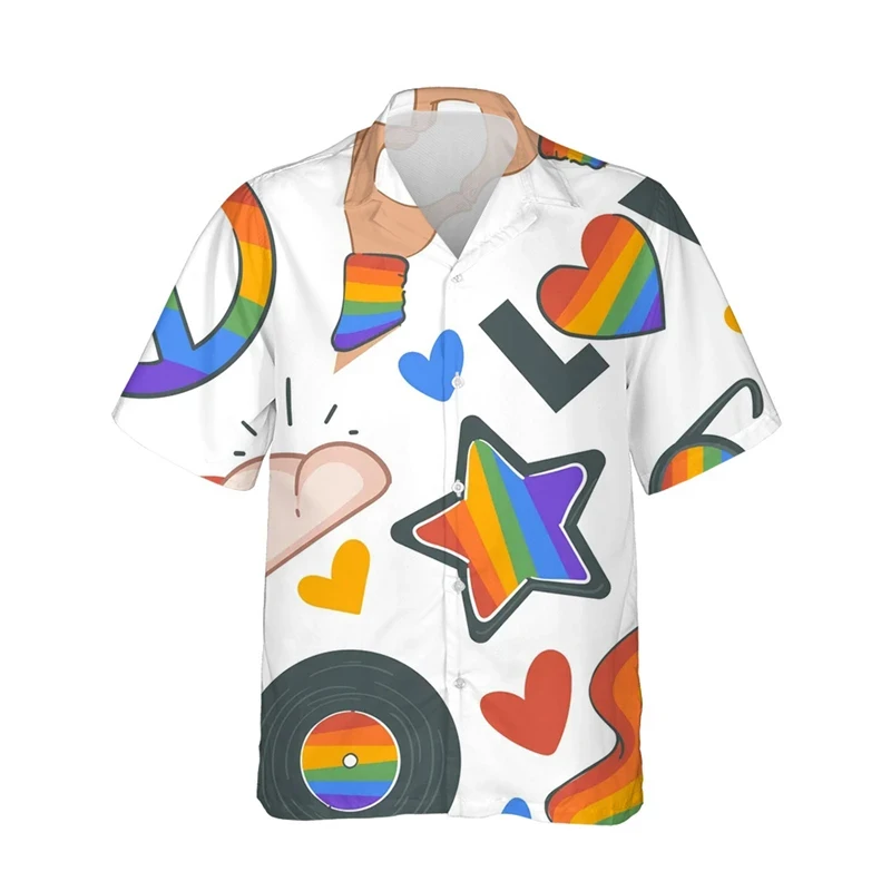 thumbnail image 1 of Camisetas con la bandera del arcoíris LGBT para hombres y mujeres, camisetas con estampado 3D, personalidad, solapa fresca, botón único, blusas de verano de manga corta, 1 of 5