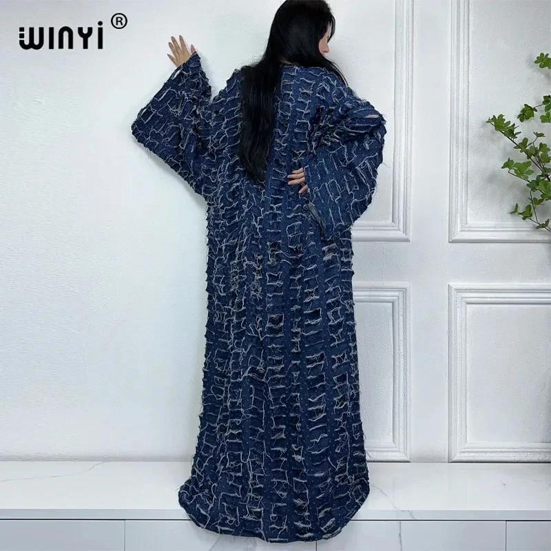 WINYI 여성용 아프리카 패션 가디건, 2024 루즈 오버코트, 할로우 데님 롱 다운 코트, 수영복 커버 업, 여름 기모노, 신제품