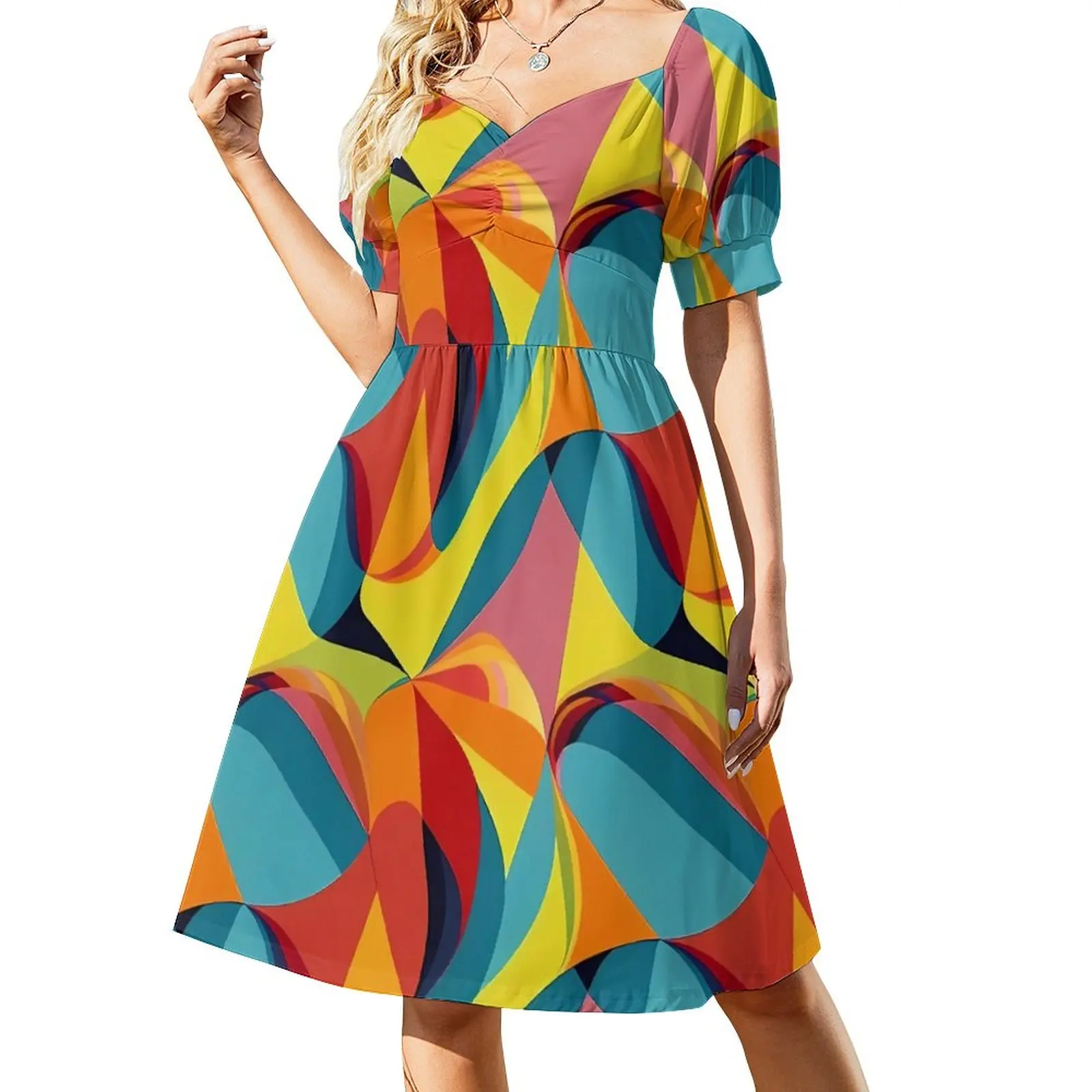 

ColorBlock Casual Dress Abstract Print Stylish Dresses Sexy V Neck Modern Graphic Dress Large Size
