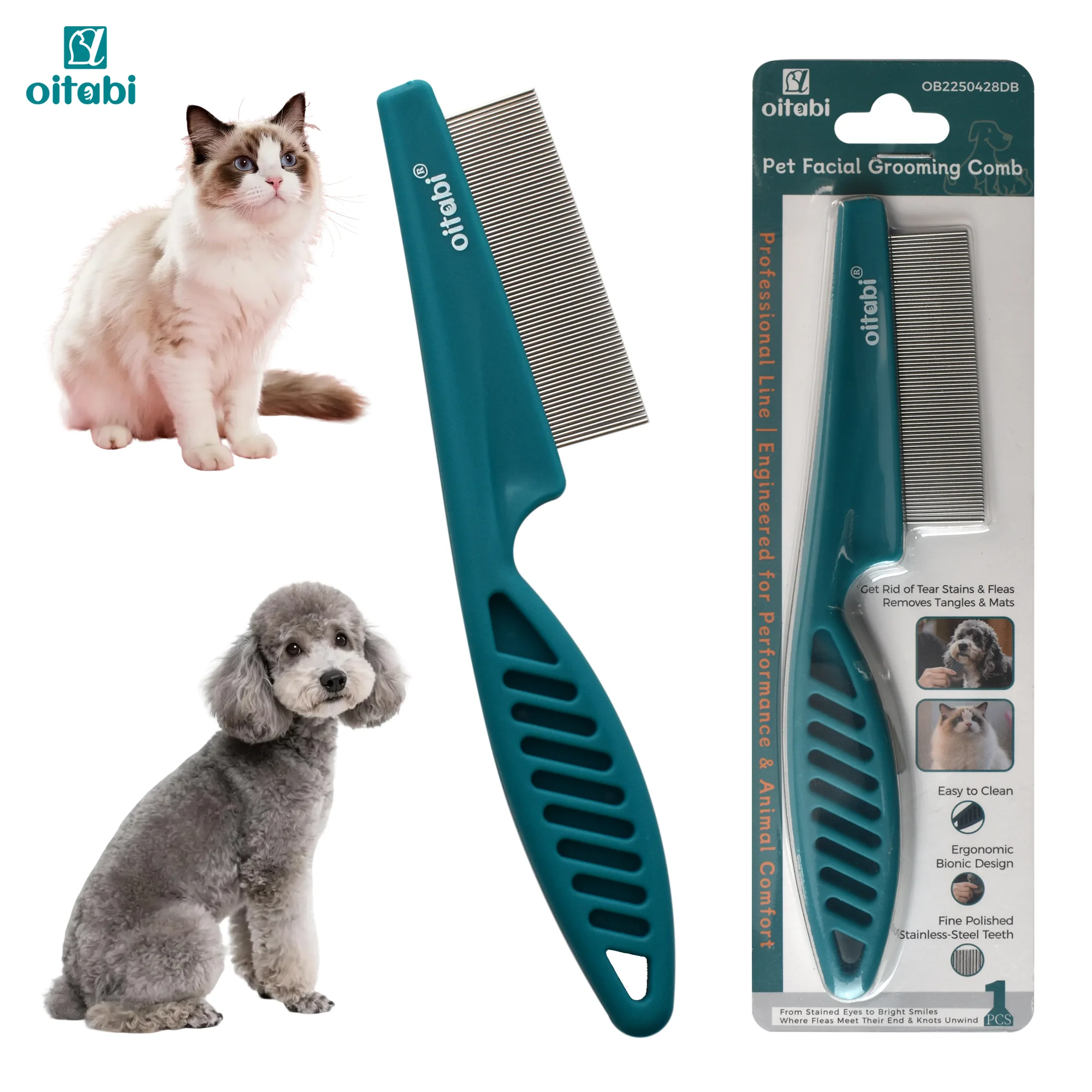 أمشاط عين الكلب من Oitabi، أمشاط مزيل بقع المسيل للدموع، مشط للعناية بالحيوانات الأليفة للكلاب الصغيرة، يزيل بلطف مخاط العين والقشرة (أبيض/أزرق)