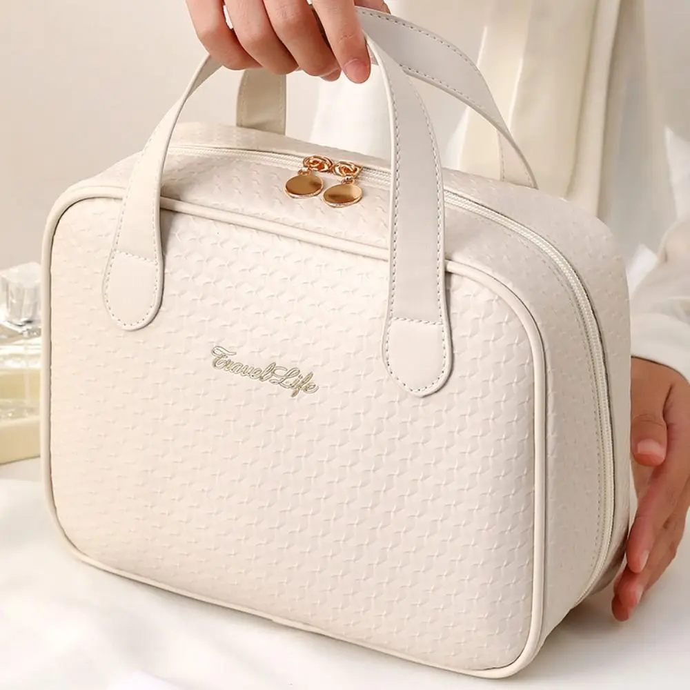 

Letter PU Leather Cosmetic Bag Waterproof Multifunction Square Makeup Pouch Bag Toiletries Organizer Carry-on Makeup Tote