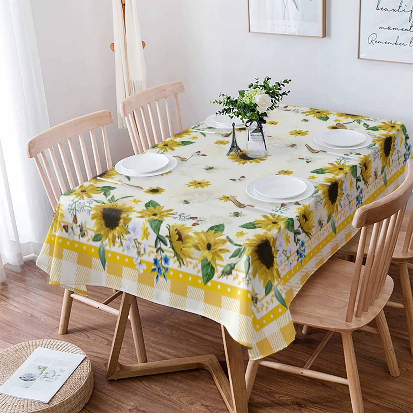 

Sunflower Yellow Plaid Tablecloth Waterproof Dining Table Party Rectangular Round Tablecloth Home Textile Kitchen Decoration